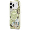 Guess IML Glitter Flowers Triangle MagSafe Case for Apple iPhone 18 Pro Max / 17 Pro Max, green