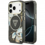 Guess IML Glitter Flowers Triangle MagSafe Case for Apple iPhone 18 Pro Max / 17 Pro Max, black