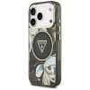 Guess IML Glitter Flowers Triangle MagSafe Case for Apple iPhone 18 Pro Max / 17 Pro Max, black