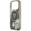 Guess IML Glitter Flowers Triangle MagSafe Case for Apple iPhone 18 Pro Max / 17 Pro Max, black