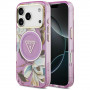 Guess IML Glitter Flowers Triangle MagSafe Case for Apple iPhone 18 Pro Max / 17 Pro Max, purple