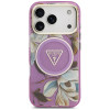 Guess IML Glitter Flowers Triangle MagSafe Case for Apple iPhone 18 Pro Max / 17 Pro Max, purple