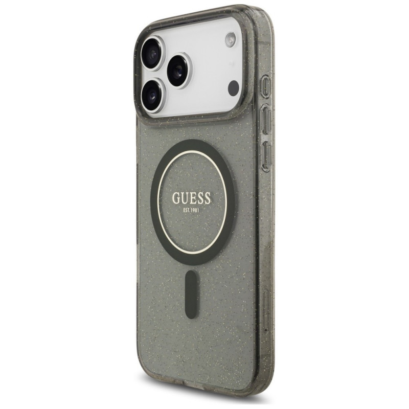 Guess IML Glitter Pearl Strap MagSafe Case for Apple iPhone 18 Pro Max / 17 Pro Max, Black