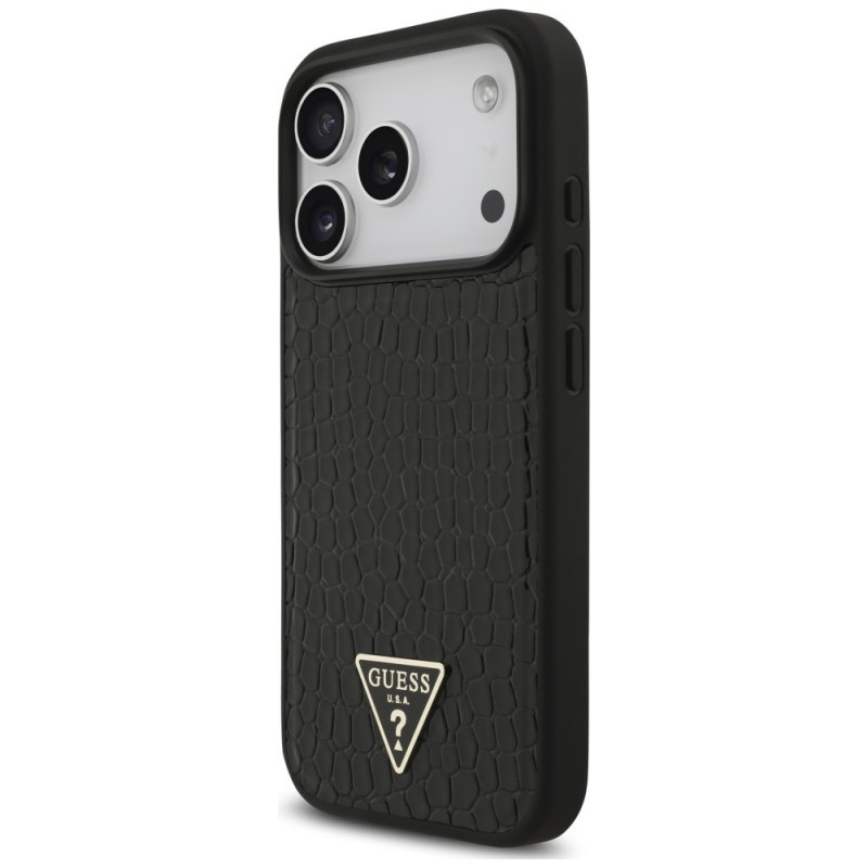Guess Croco Triangle Logo MagSafe Case for Apple iPhone 18 Pro Max / 17 Pro Max, Black