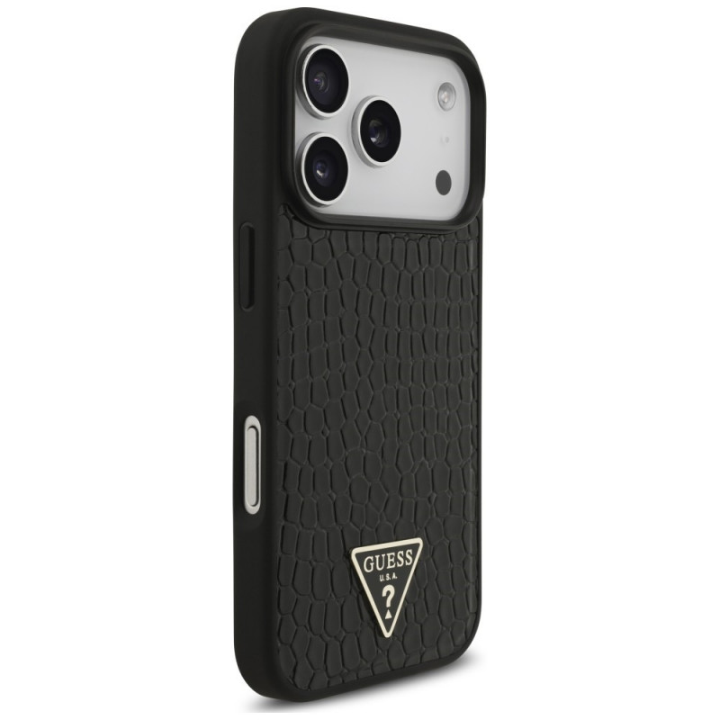 Guess Croco Triangle Logo MagSafe Case for Apple iPhone 18 Pro Max / 17 Pro Max, Black