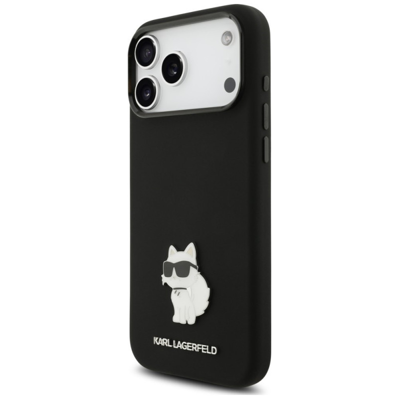 Karl Lagerfeld Silicone Choupette Metal Pin Case for Apple iPhone 18 Pro Max / 17 Pro Max, Black
