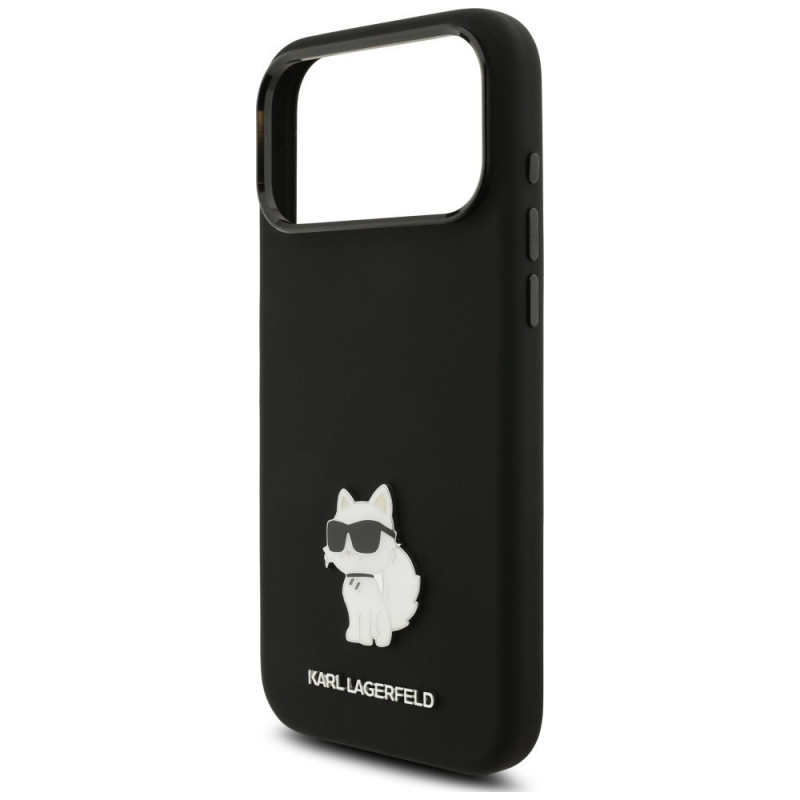 Karl Lagerfeld Silicone Choupette Metal Pin Case for Apple iPhone 18 Pro Max / 17 Pro Max, Black