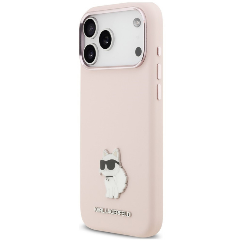 Karl Lagerfeld Silicone Choupette Metal Pin Case for Apple iPhone 18 Pro Max / 17 Pro Max, Pink