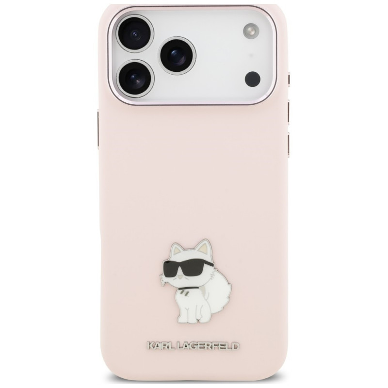 Karl Lagerfeld Silicone Choupette Metal Pin Case for Apple iPhone 18 Pro Max / 17 Pro Max, Pink