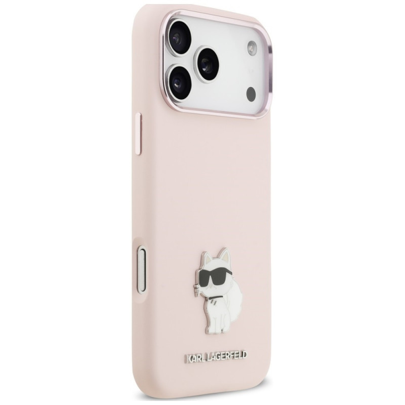 Karl Lagerfeld Silicone Choupette Metal Pin Case for Apple iPhone 18 Pro Max / 17 Pro Max, Pink