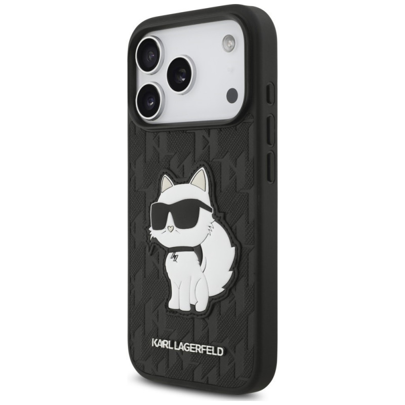 Karl Lagerfeld Saffiano Mono Patch Choupette Case for Apple iPhone 18 Pro / 17 Pro, Black