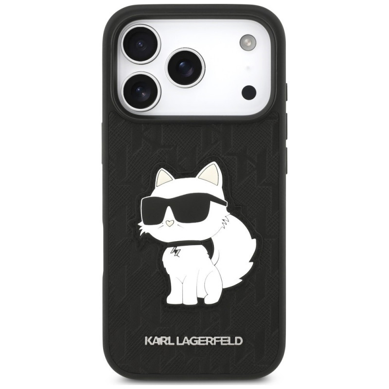 Karl Lagerfeld Saffiano Mono Patch Choupette Case for Apple iPhone 18 Pro / 17 Pro, Black