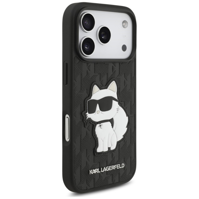 Karl Lagerfeld Saffiano Mono Patch Choupette Case for Apple iPhone 18 Pro / 17 Pro, Black