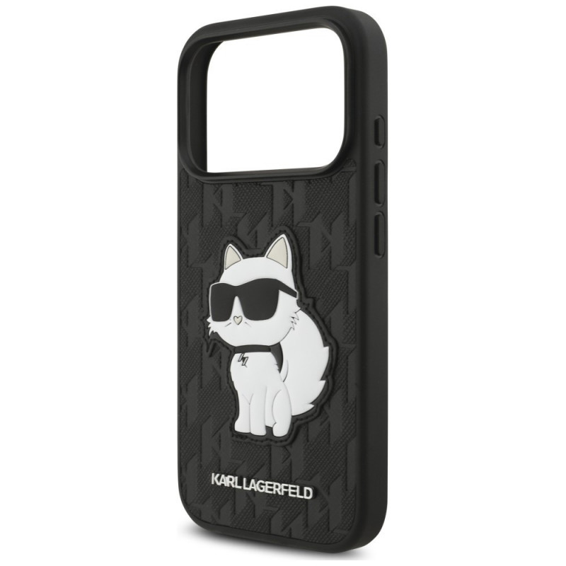 Karl Lagerfeld Saffiano Mono Patch Choupette Case for Apple iPhone 18 Pro / 17 Pro, Black