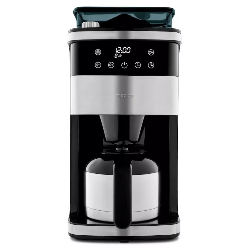 Medion MD 19911 Filter Coffee Machine with Grinder, Thermos Jug, 1000 W, Silver/Black