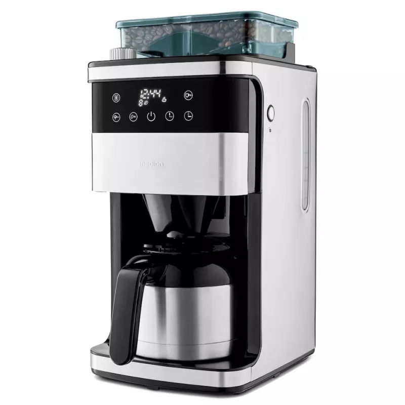 Medion MD 19911 Filter Coffee Machine with Grinder, Thermos Jug, 1000 W, Silver/Black