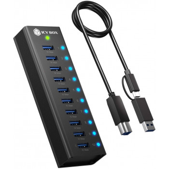 ICY BOX IB-AC6110a 10-Port USB 3.2 Gen 2 Hub with Charging Port, 12 V