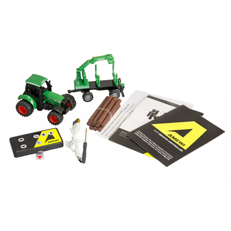 Amewi metal tractor with forestry trailer, 1:64, RTR, green