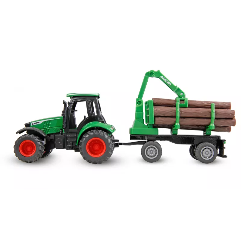 Amewi metal tractor with forestry trailer, 1:64, RTR, green