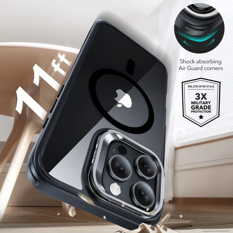 ESR Classic Hybrid Kickstand HaloLock MagSafe Case with Tempered Glass for Apple iPhone 16 Pro, Clear/Black