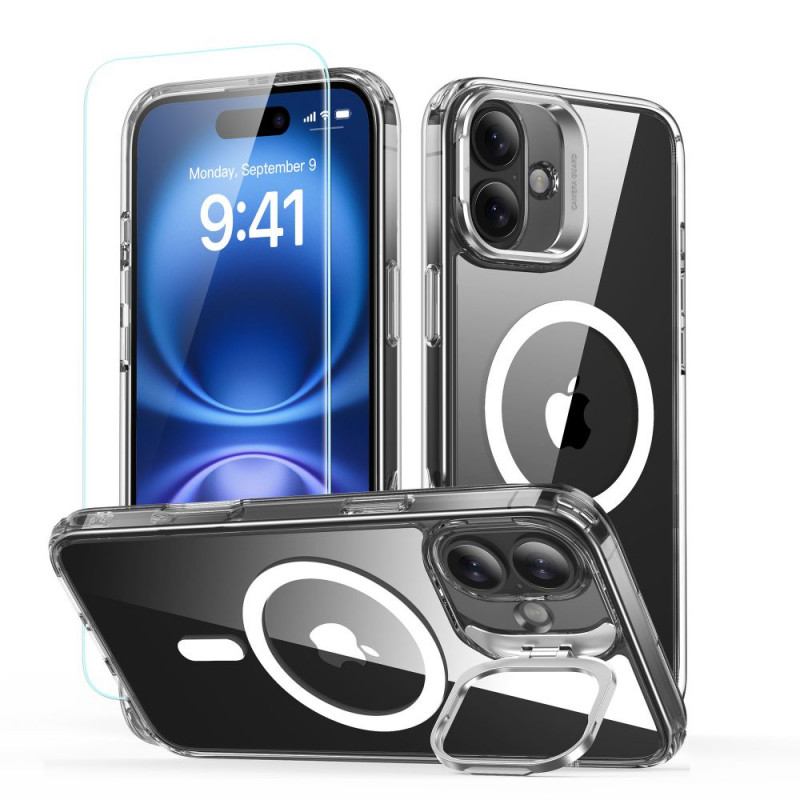 ESR Classic Hybrid Kickstand HaloLock MagSafe Case with Tempered Glass for Apple iPhone 16 Plus, Clear