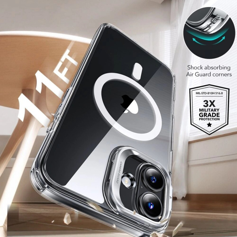 ESR Classic Hybrid Kickstand HaloLock MagSafe Case with Tempered Glass for Apple iPhone 16 Plus, Clear