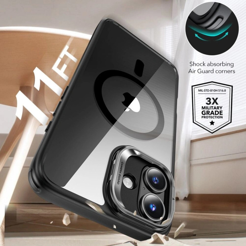 ESR Classic Hybrid Kickstand HaloLock MagSafe Case with Tempered Glass for Apple iPhone 16, Clear/Black