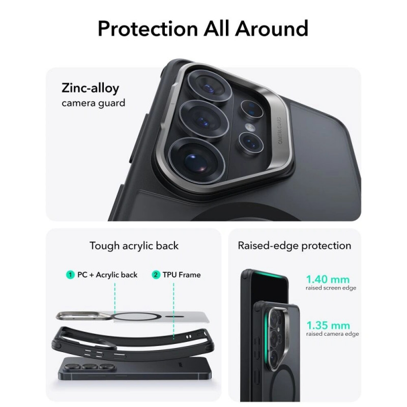 ESR Classic Hybrid Kickstand MagSafe Case for Samsung Galaxy S26 Ultra, Frosted Black