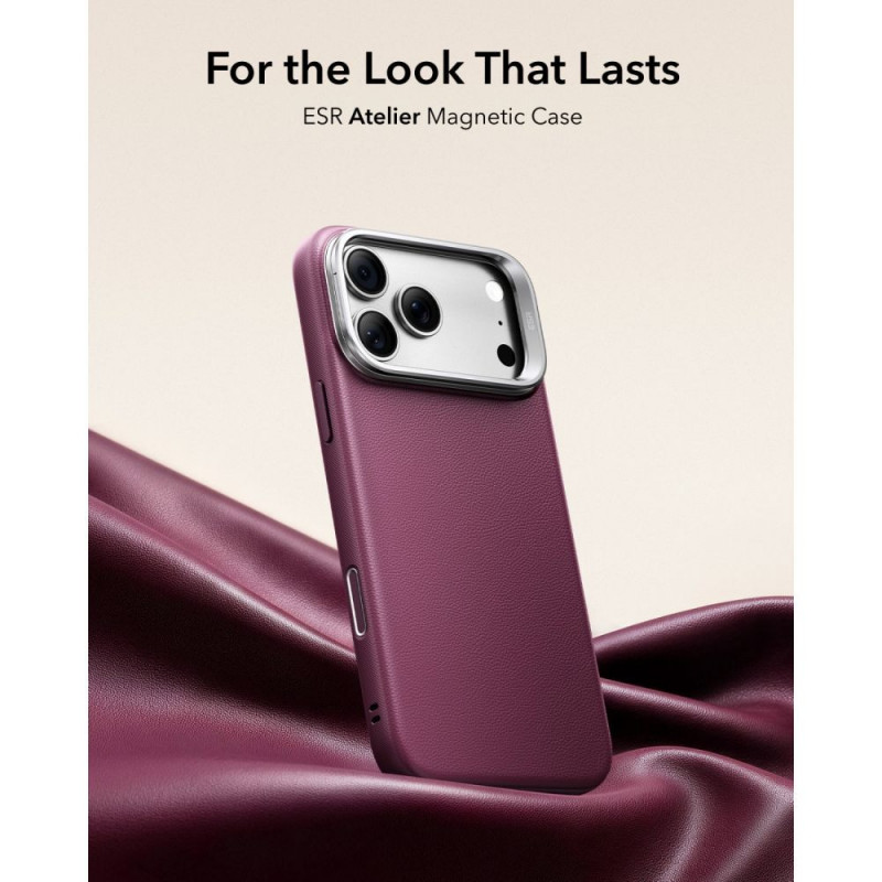ESR Leather Kickstand MagSafe Case for Apple iPhone 17 Pro / 18 Pro, Deep Burgundy