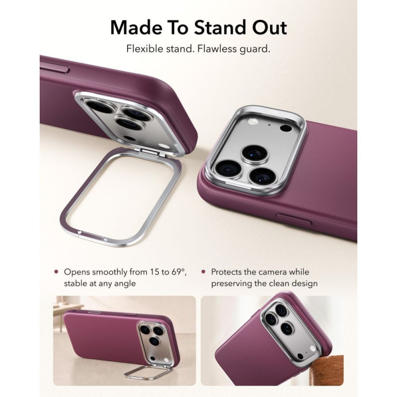 ESR Leather Kickstand MagSafe Case for Apple iPhone 17 Pro / 18 Pro, Deep Burgundy