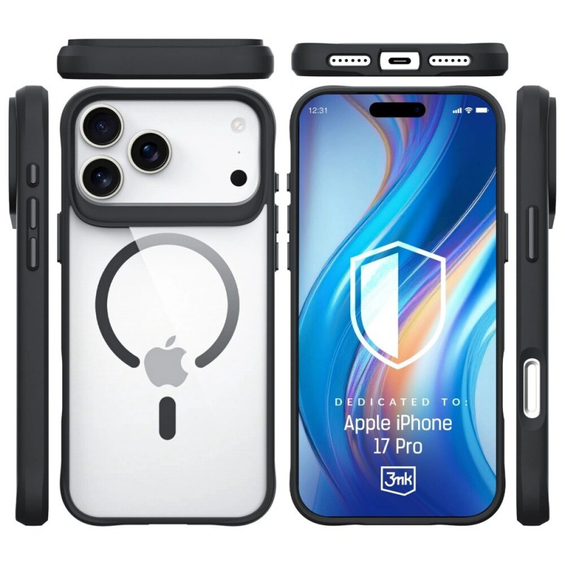 3MK Satin Armor MagCase Case for Apple iPhone 17 Pro, Transparent Black