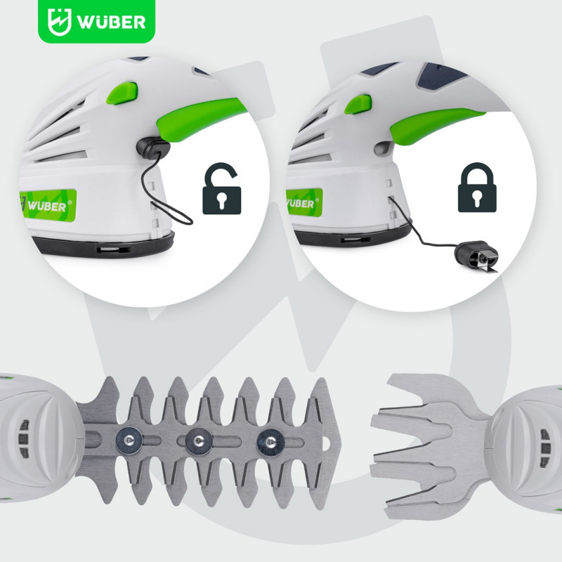 Wuber W23320 Cordless 2-in-1 Hedge and Grass Trimmer, 7.2 V, 120 mm Cut, USB-C