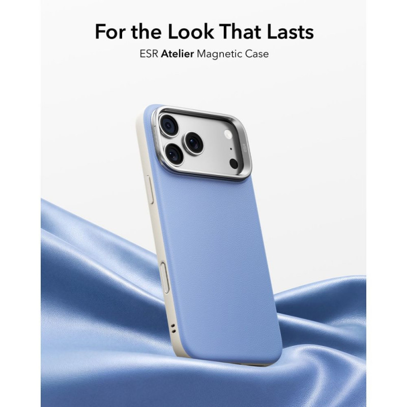 ESR Leather Kickstand MagSafe Case for Apple iPhone 17 Pro Max / 18 Pro Max, Light Blue