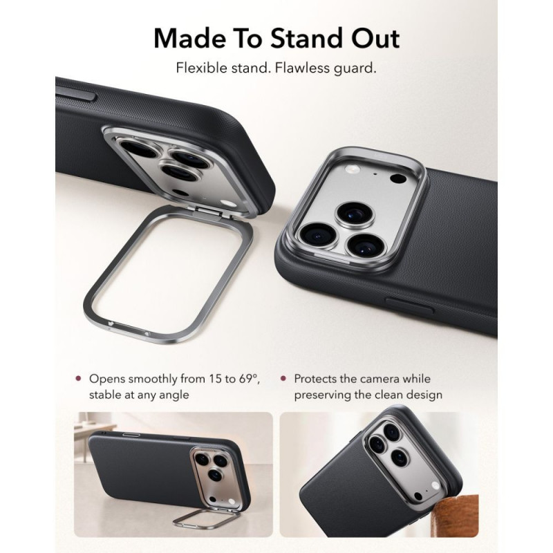 ESR Leather Kickstand MagSafe Case for Apple iPhone 17 Pro Max / 18 Pro Max, Black