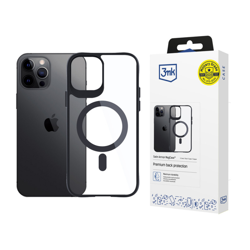 3MK Satin Armor MagCase with MagSafe for Apple iPhone 12 Pro Max, Clear with Black Frame
