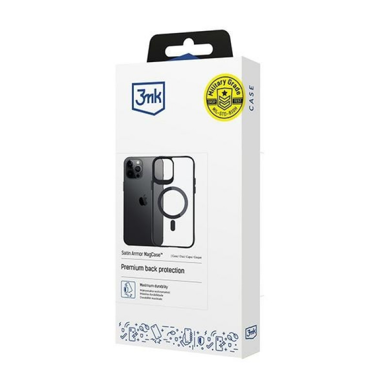 3MK Satin Armor MagCase with MagSafe for Apple iPhone 12 Pro Max, Clear with Black Frame