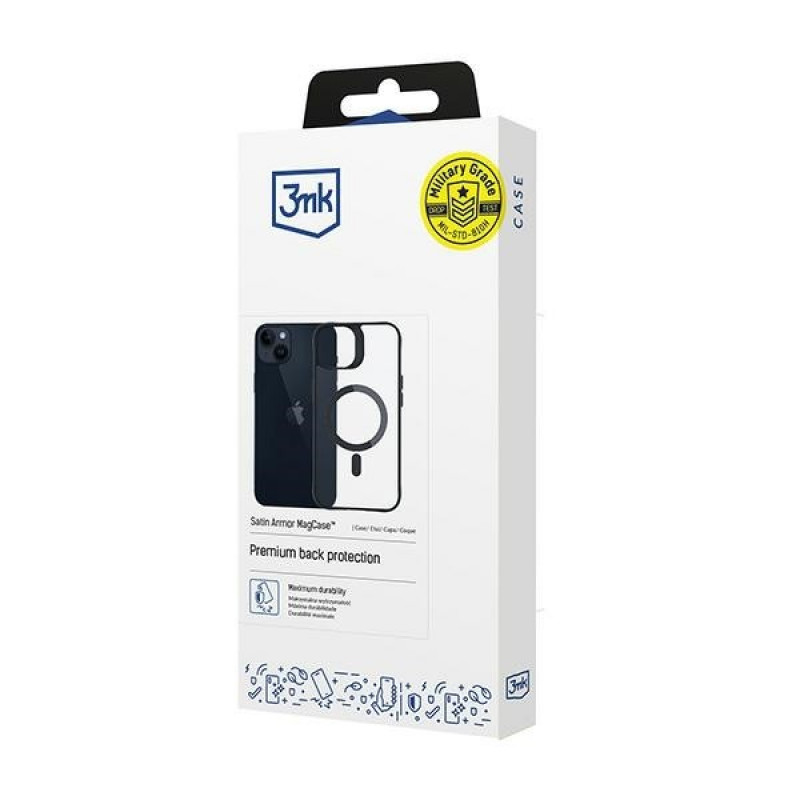 3MK Satin Armor MagCase with MagSafe for Apple iPhone 14 Plus, Clear with Black Frame (156076-0)