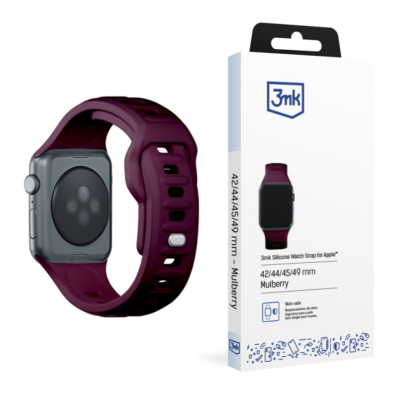 3mk Silicone Watch Strap for Apple Watch 42/44/45/49 mm, mulberry / burgundy