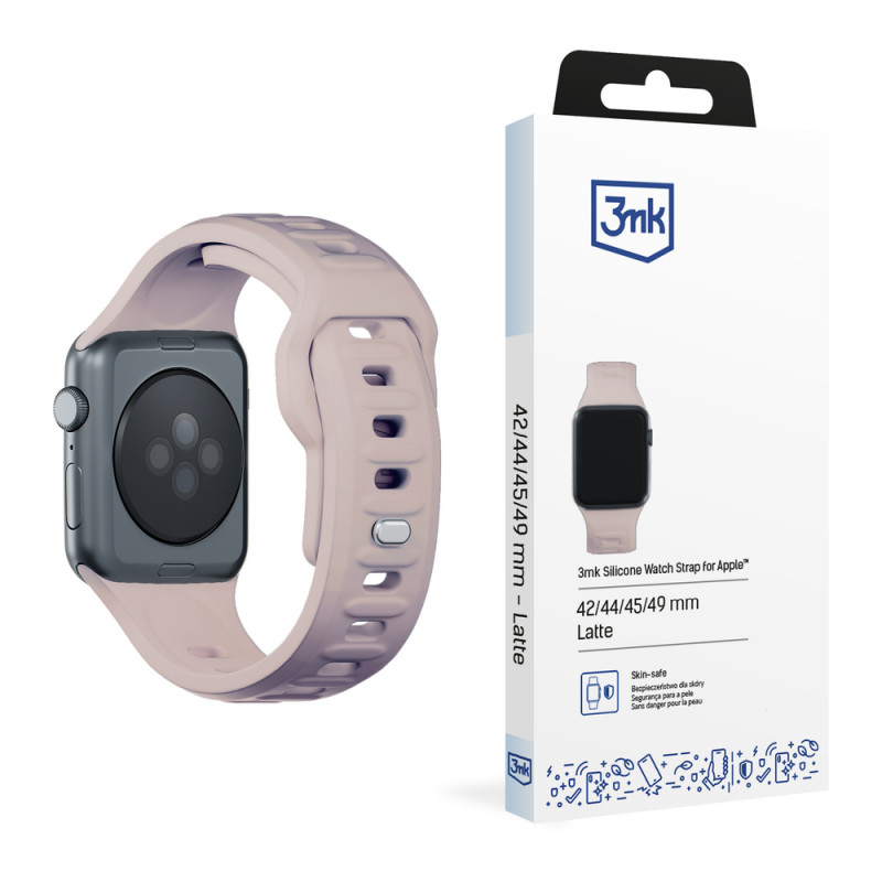 3mk Silicone Watch Strap for Apple Watch 42/44/45/49 mm, pink-beige / latte