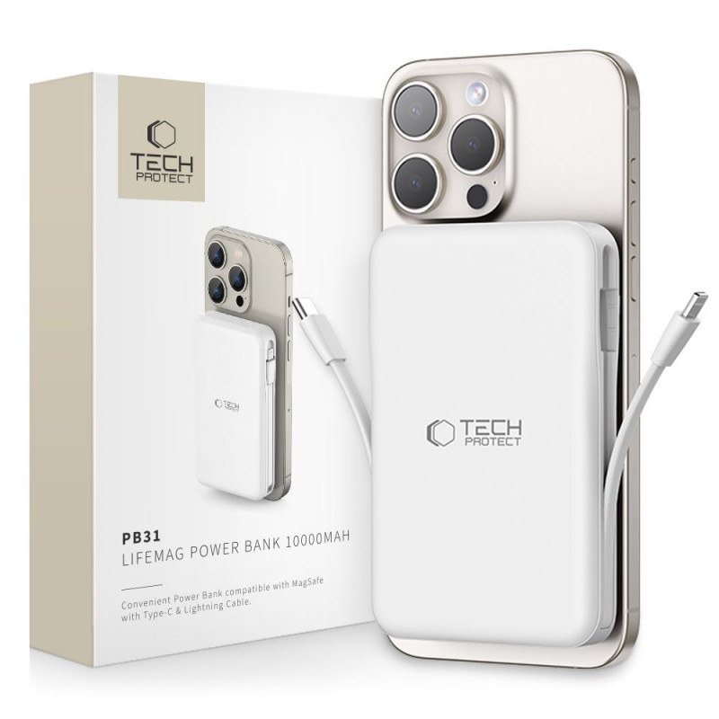 Tech-Protect PB31 LifeMag MagSafe power bank 10000 mAh, 15 W, White