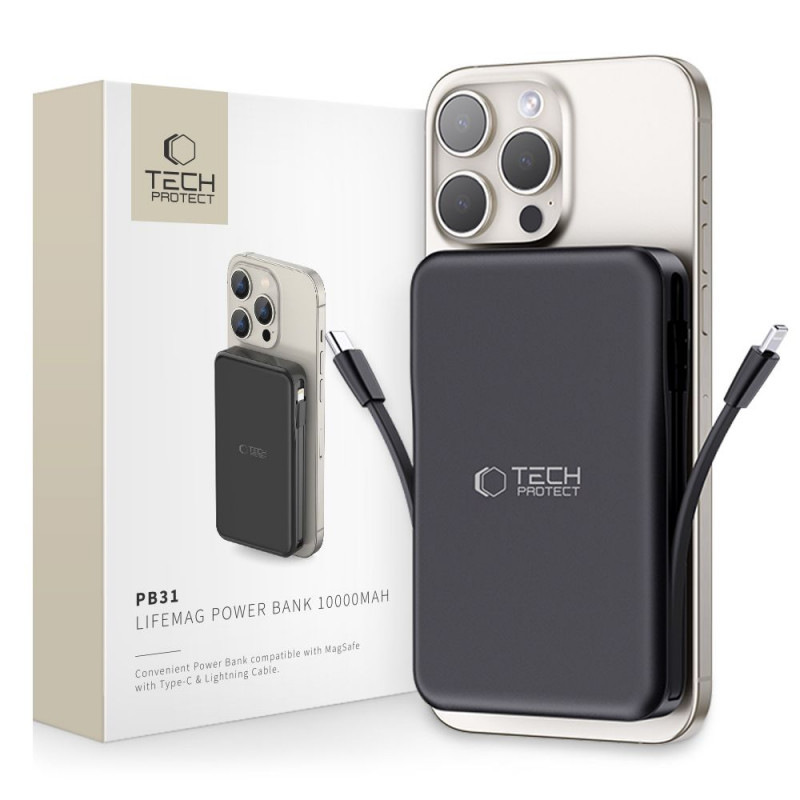 Tech-Protect PB31 LifeMag MagSafe power bank 10000 mAh, 15 W, Black
