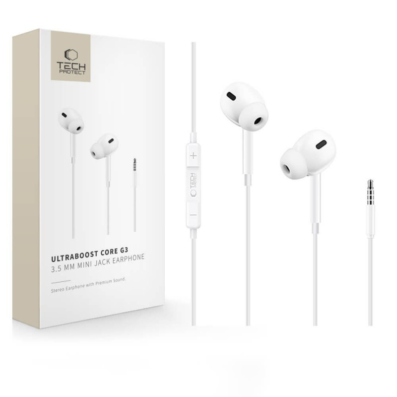 Tech-Protect Ultraboost Core G3 Mini Jack 3.5 mm Wired Earphones, White