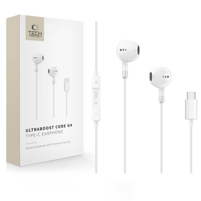Tech-Protect Ultraboost Core G4 USB-C Wired Earphones, White
