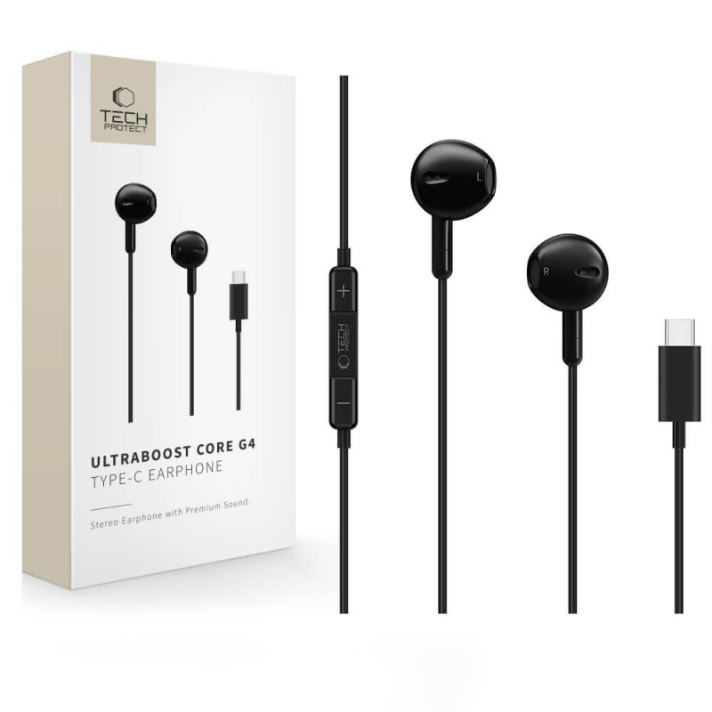 Tech-Protect Ultraboost Core G4 USB-C Wired Earphones, Black