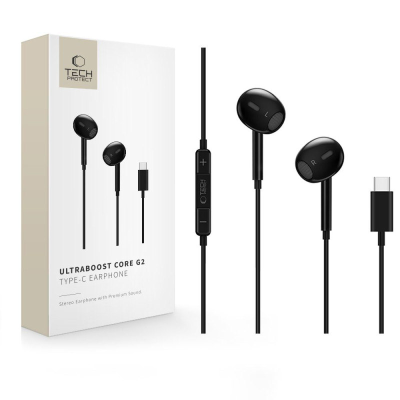 Tech-Protect Ultraboost Core G2 USB-C Wired Earphones, Black
