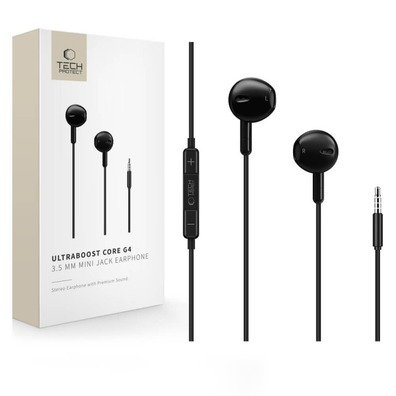 Tech-Protect Ultraboost Core G4 Mini Jack 3.5 mm Wired Earphones, Black