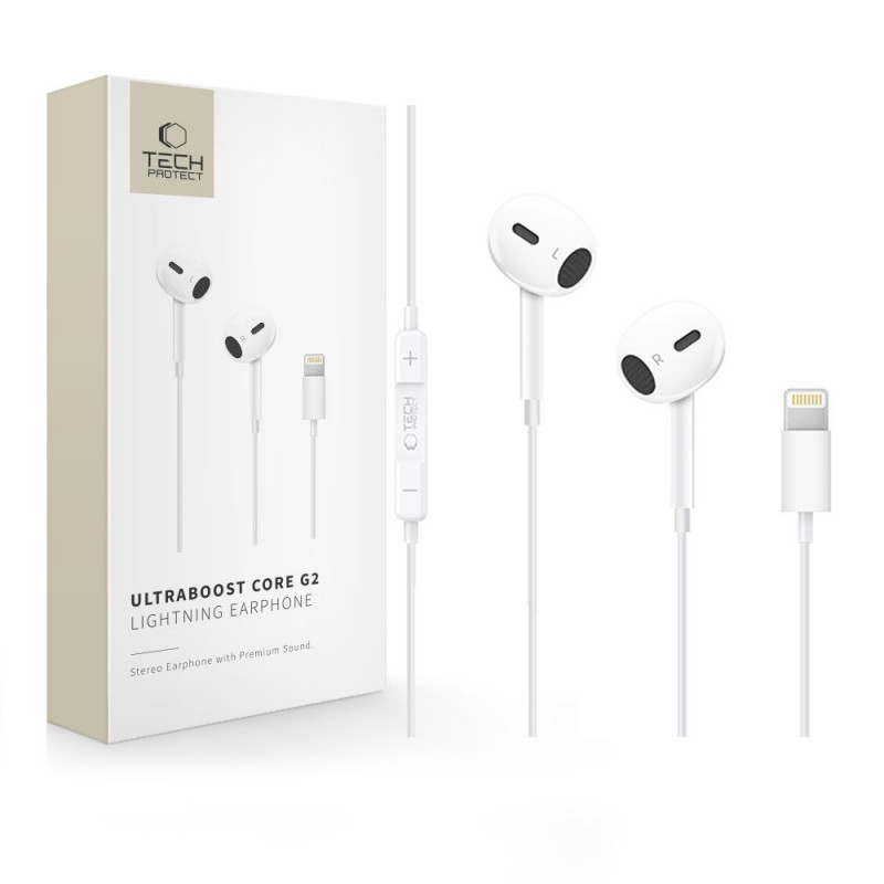 Tech-Protect Ultraboost Core G2 Lightning Wired Earphones, White (THP4681)
