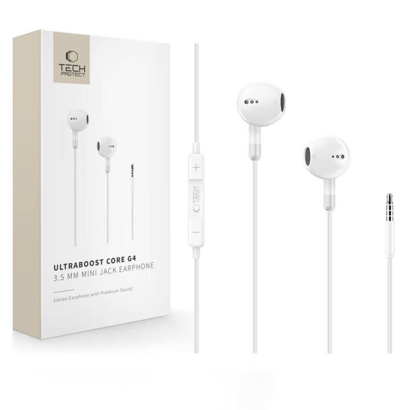 Tech-Protect Ultraboost Core G4 Mini Jack 3.5 mm Wired Earphones, White (THP5619)