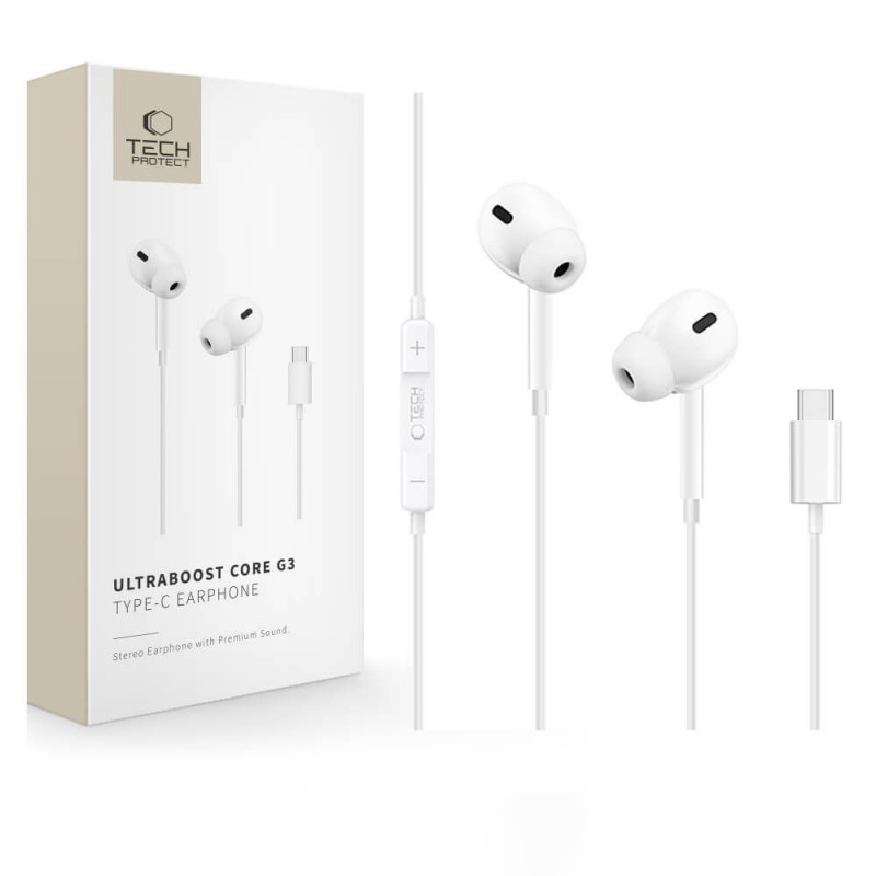 Tech-Protect Ultraboost Core G3 USB-C Wired Earphones, White