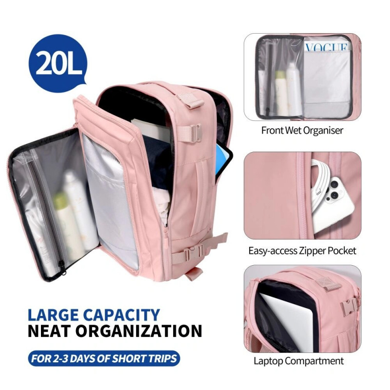 Tech-Protect Defender S50 Ryanair & Wizzair Travel Laptop Cabin Backpack, 20 L, 40x20x25 cm, Dusty Pink
